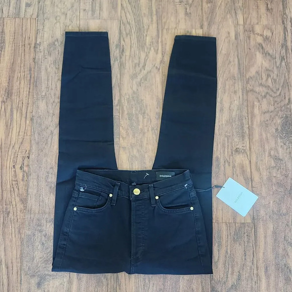 NWT Goldsign The High Rise Jeans Womens 24 Black Slatert Button Fly  Ankle Leg - Picture 6 of 15
